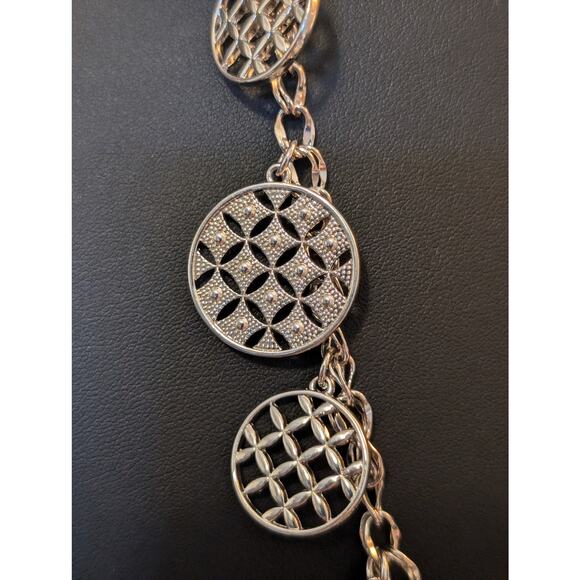 Charter Club Silver Tone Rhinestone Disk Charm Necklace & Matching Bracelet - Picture 8 of 11